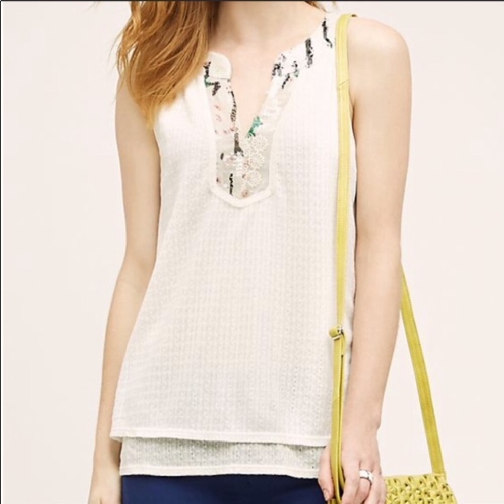 ❤️🔥Anthropologie - Cream Sequin Neckline Swing Tank Top - L